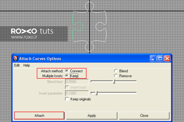 رفتن به تنظیمات Attach Curve