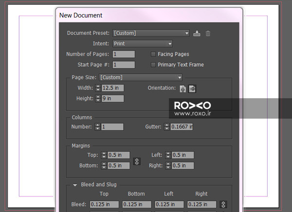 تنظیمات برای طراحی یک کتاب در ایندیزاین