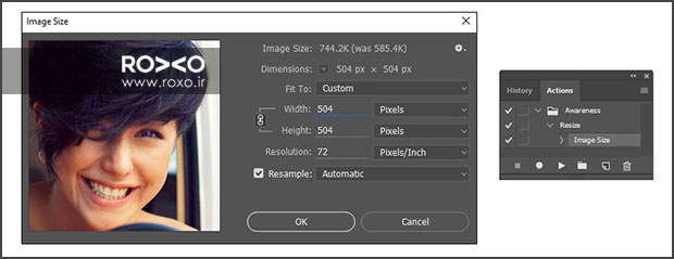 افزدون مرحله تغییر سایز تصویر به اکشن فتوشاپ