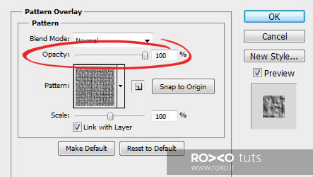 منوی Opacity در Pattern Pverlay