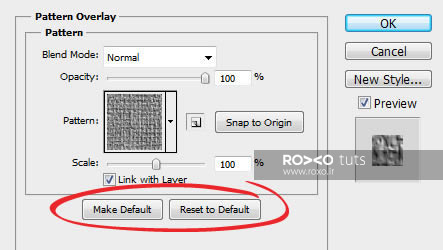 دکمه‌های ذخیره تنظیمات Pattern Overlay