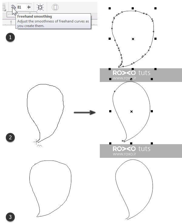 تنظیمات Freehand Smoothing در کورل دراو