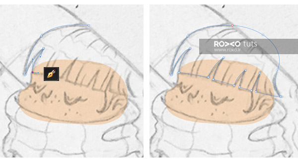 کشیدن حاشیه دور موهای دختر در ایلوستریتور