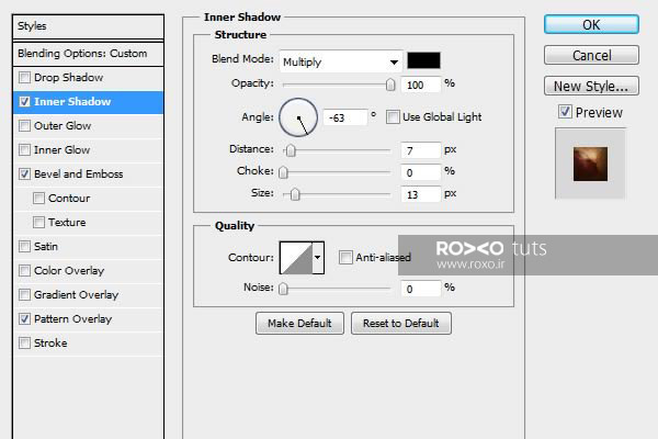 تنظیمات Inner Shadow در فتوشاپ