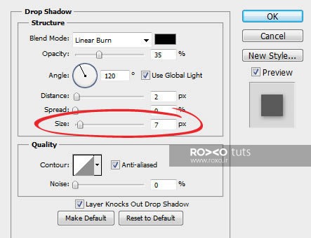 اسلایدر size برای Drop Shadows در فتوشاپ