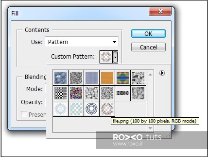 پنجره تنظیمات Pattern در فتوشاپ