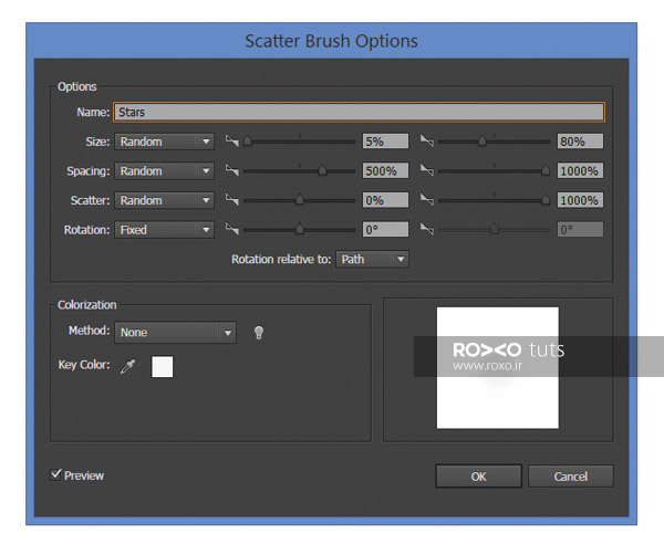 تنظیمات Scatter Brush در ایلوستریتور