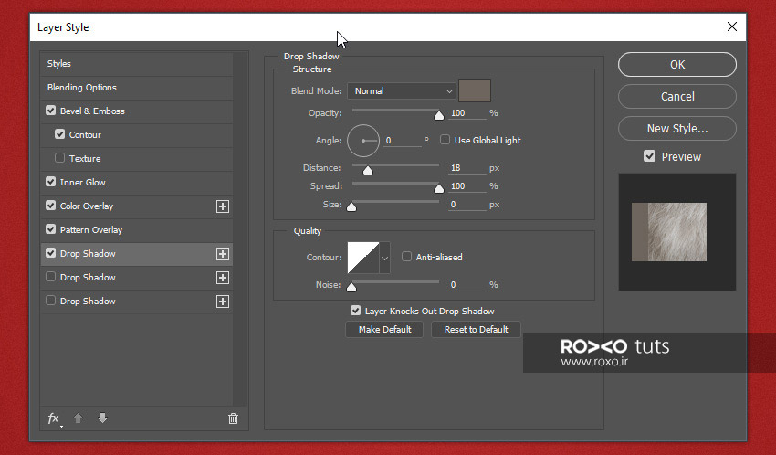 تنظیمات Drop Shadow در فتوشاپ