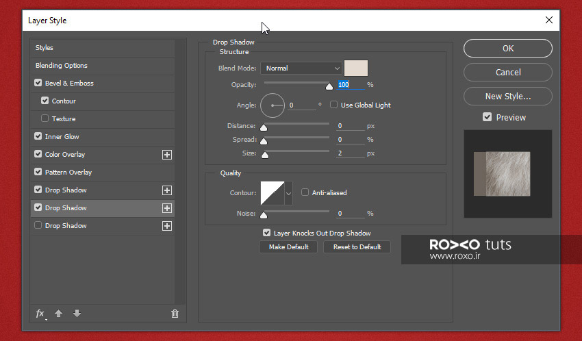 تنظیمات Drop Shadow در فتوشاپ