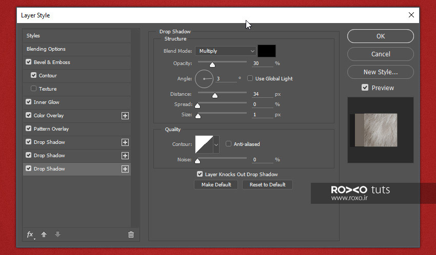 تنظیمات Drop Shadow در فتوشاپ