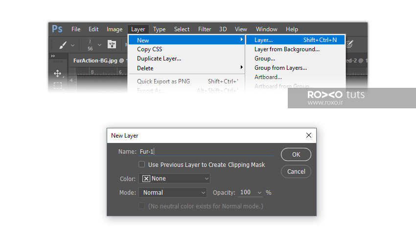 ایجاد یک لایه جدید در فتوشاپ
