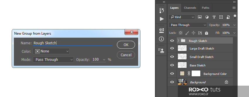 ایجاد گروه Rough Sketch در فتوشاپ