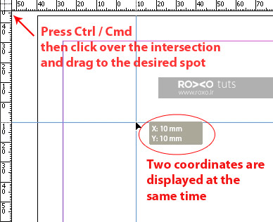 قرار گرفتن خطوط راهنمای افقی و عمودی در یک نقطه در ایندیزاین