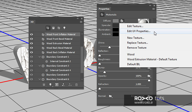 Edit UV Properties در فتوشاپ سه بعدی