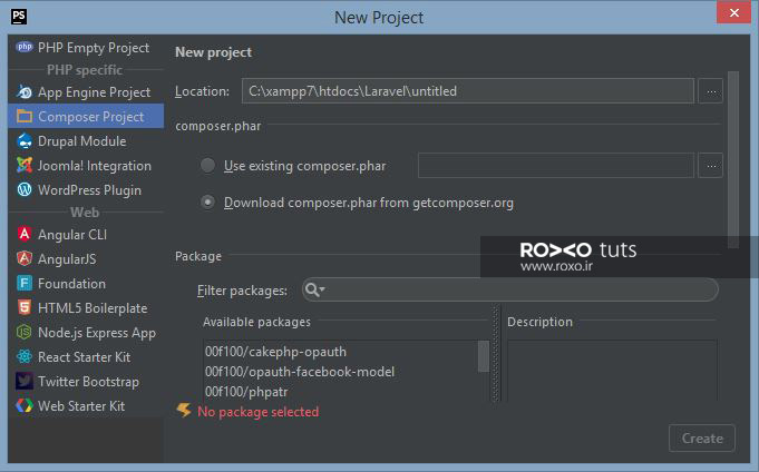 ایجاد پروژه لاراول با Composer‌ در PHPStorm