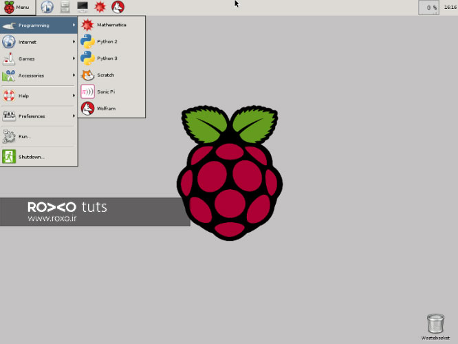 نمای کلی دسکتاپ سیستم عامل دبین در رسپبری پای