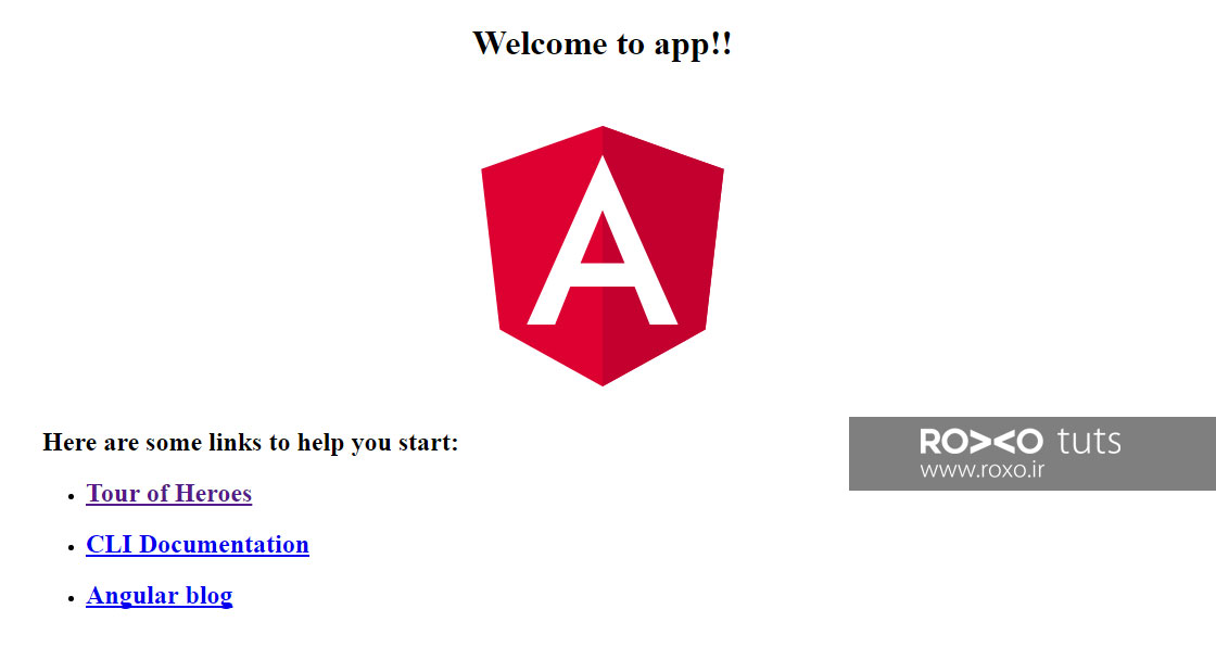 صفحه اولیه انگولار به هنگام نصب