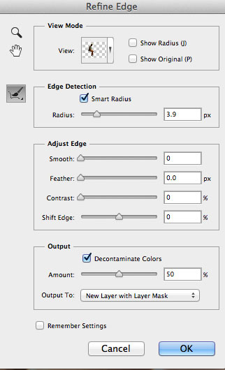 تنظیمات Refine Edge