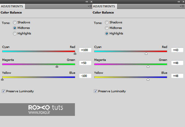 تنظیمات Color Balance