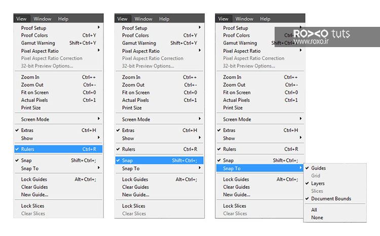 تنظیمات خطوط راهنما در فتوشاپ