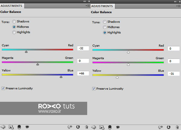 تنظیمات Color Balance