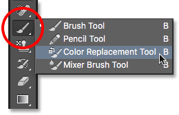 انتخاب ابزار Color Replacement