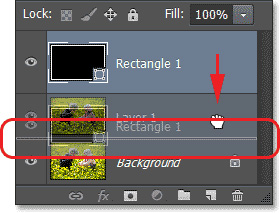 کشاندن لایه‌ی Rectangle 1 به زیر لایه‌ی Layer 1