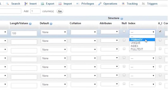 انتخاب کردن PRIMARY key در phpmyadmin و جدول product