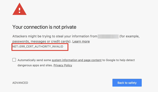 امن نبودن ارتباط بین کاربر و سایت با خطای NET::ERR_CERT_INVALID