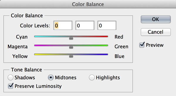 ابزار تعییر رنگ Color balance