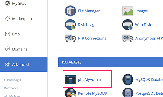 ورود به phpmyadmin در cpanel