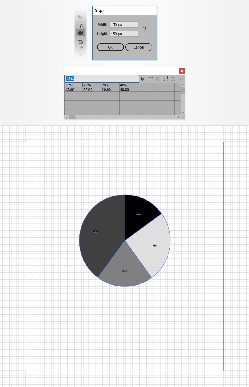 تنظیمات تنظیمات Pie Graph Tool در ایلوستریتور