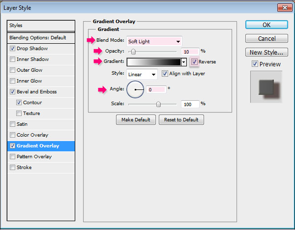 تنظیمات Gradient Overlay