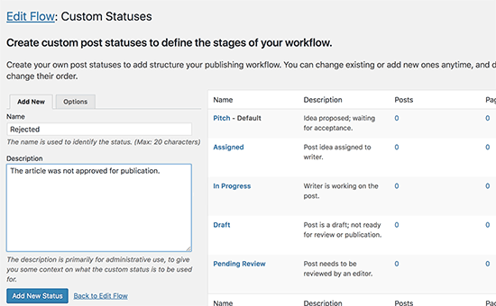 اضافه کردن وضعیت جدید به وردپرس با افزونه Edit Flow