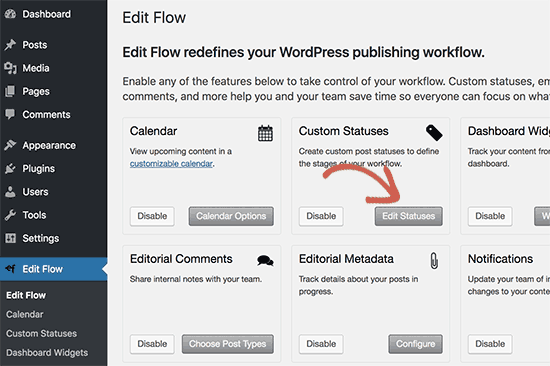 تنظیمات افزونه Edit Flow