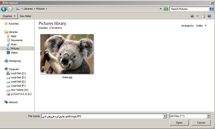 با زدن بر روی دکمه Browse این تصویر به نمایش در می آیید.