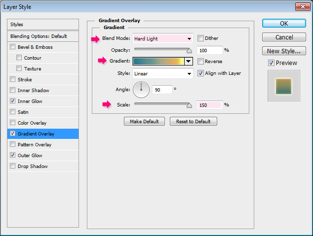 تنظیمات Gradient Overlay