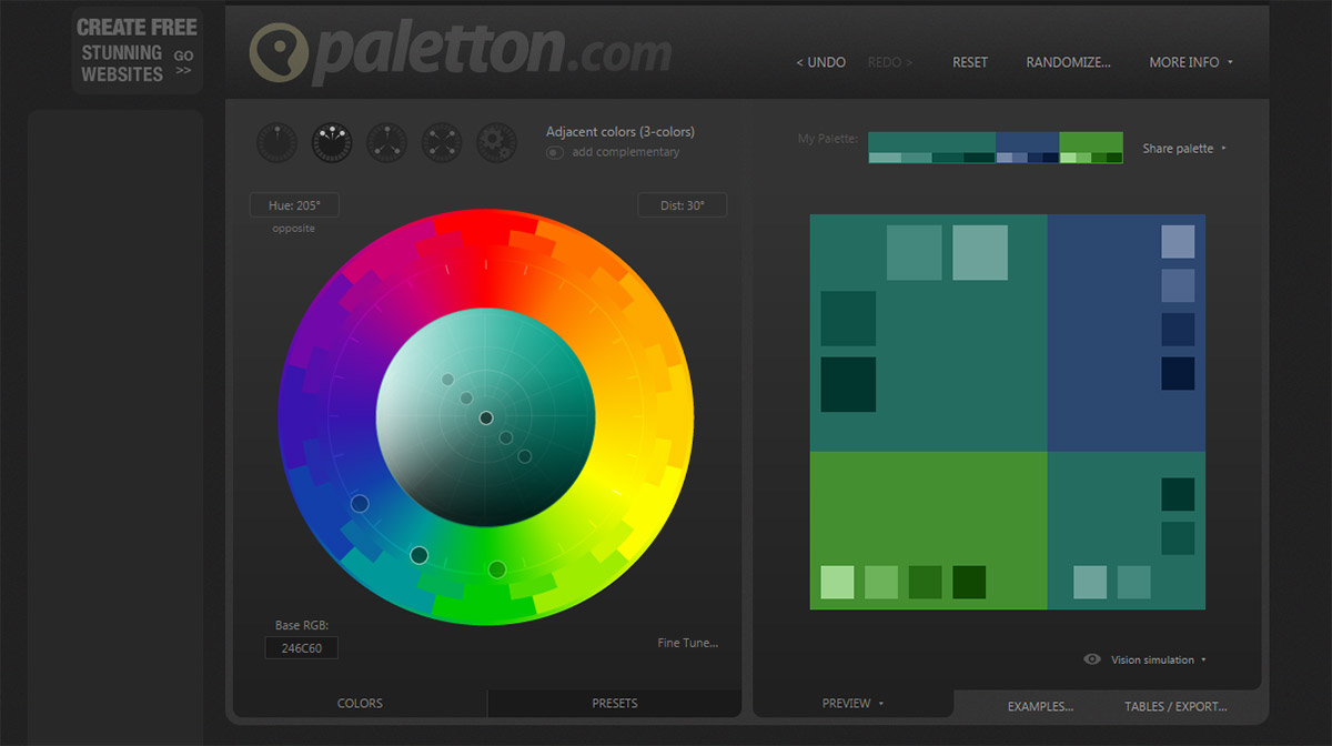 paletton: ابزار آنلاین بررسی رنگ