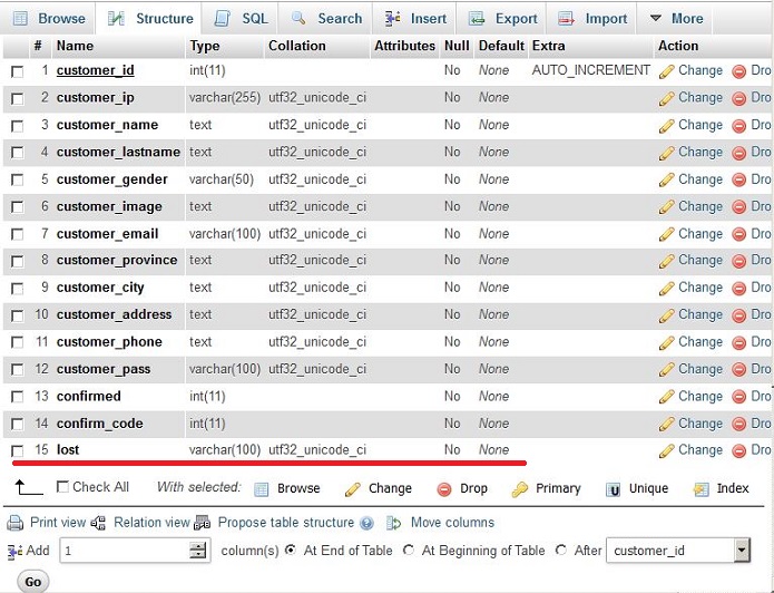 اضافه کردن فیلد lost به جدول داده ایی customers تصویر شماره 5