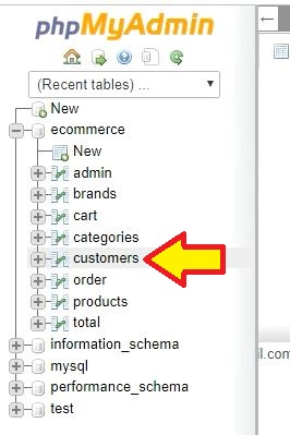 حالا به phpmyadmin می رویم و در جدول داده ایی customers را باز می کنیم
