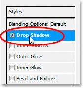پنجره تنظیمات drop shadow