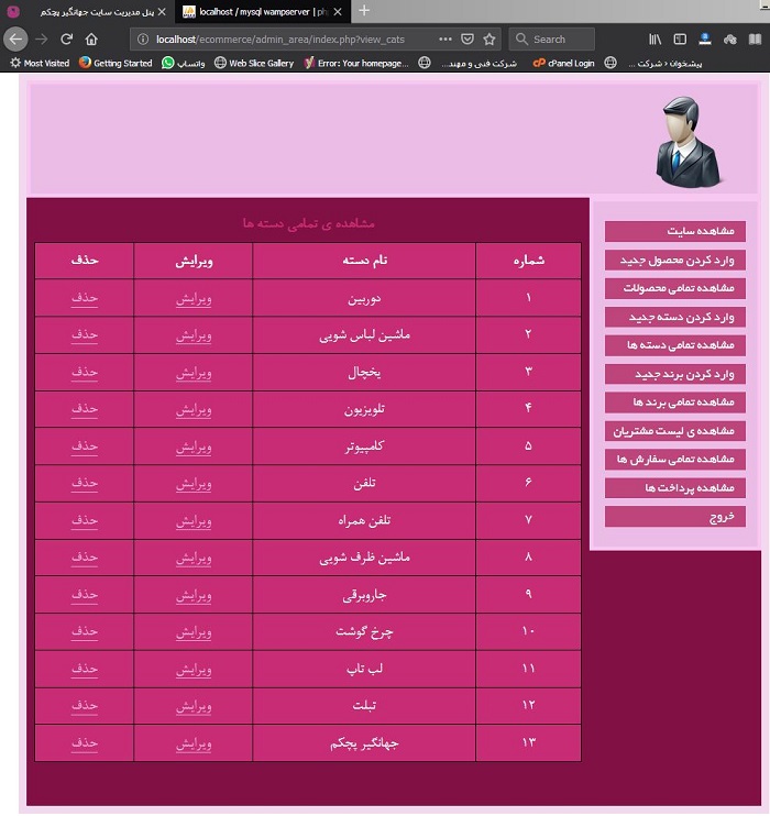 مشاهده تمامی دسته بندی ها در پنل مدیریت سایت