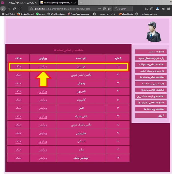 من بر روی ویرایش یک دسته کلیک کرده ام