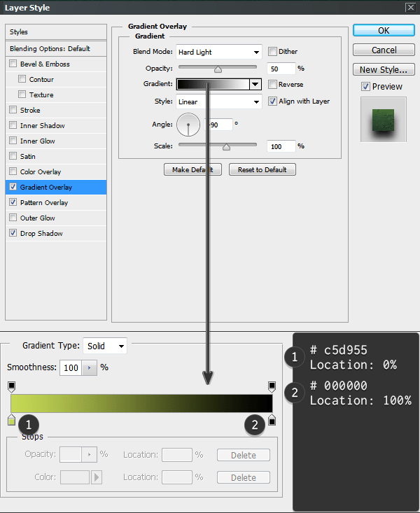 تنظیمات Gradient Overlay