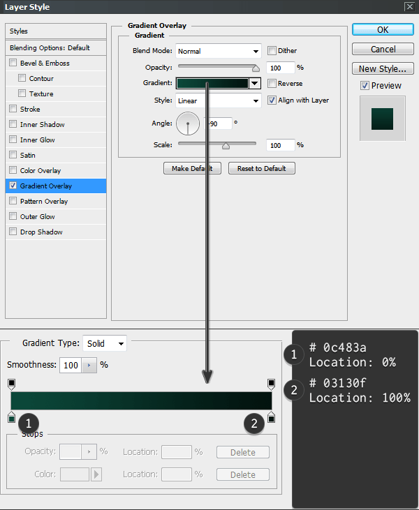 تنظیمات Gradient Overlay