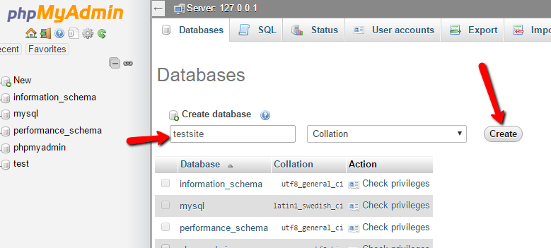 ایجاد پایگاه داده وردپرس در PHPMyadmin