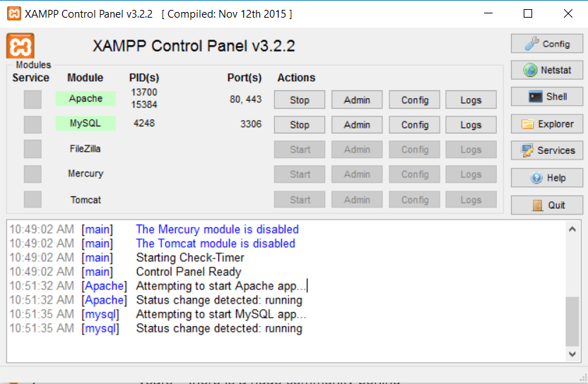 تغییر وضعیت Apache و MySQL در XAMPP