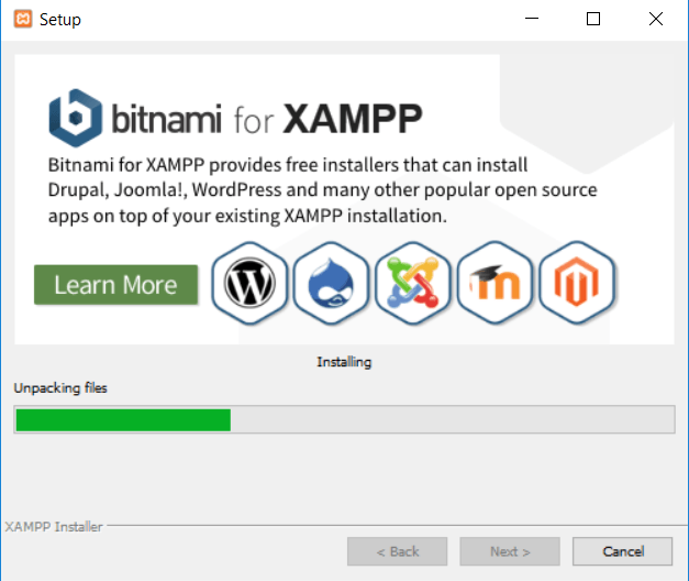 انتظار برای نصب Xampp و پر شدن نوار سبز رنگ