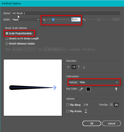 پنل Art Brush Option در ایلوستریتور