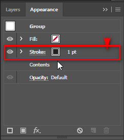 تنظیمات Stroke در پنجره Appearance